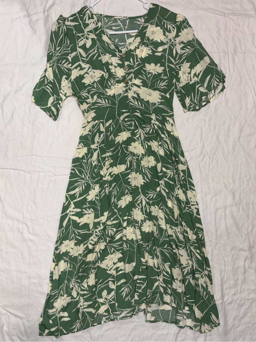 Green Cottagecore Floral Midi Dress